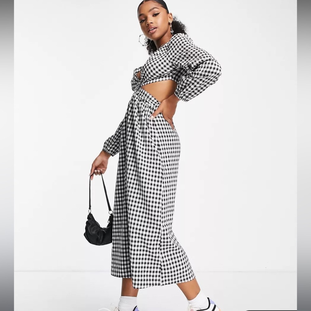 NWT Miss Selfridge cut out ring detail midi dress in mono gingham